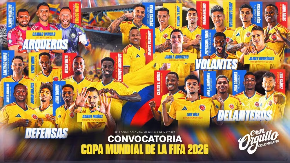Seleção Colombiana convoca seus 26 atletas para Copa do Mundo